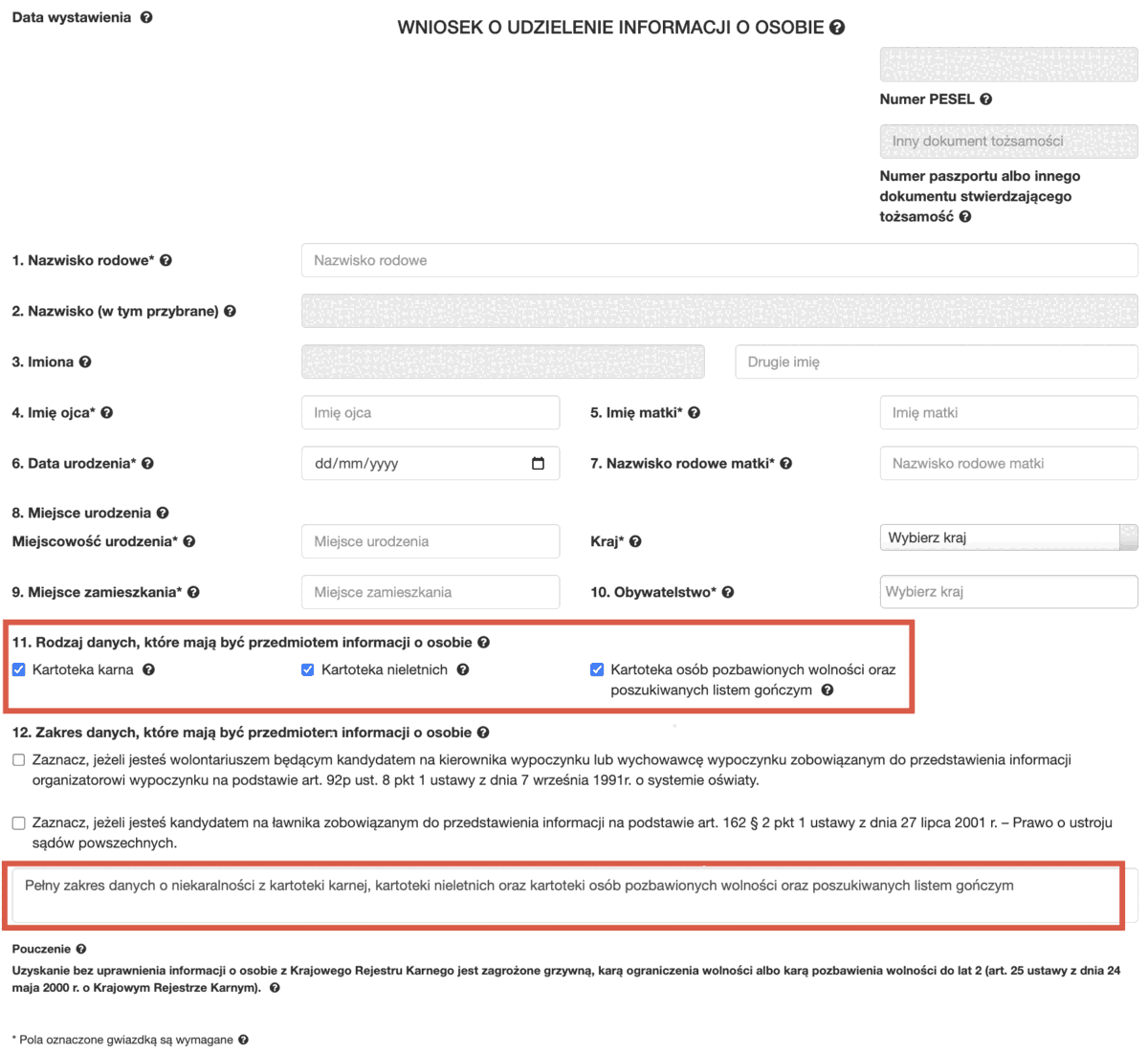 Бланк заяви Wniosek o udzielenie informacji o osobie