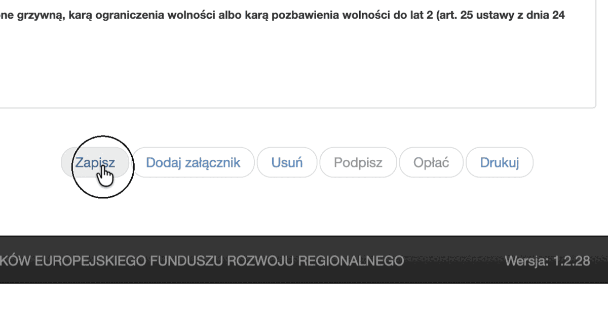 Кнопка Zapisz унизу бланка