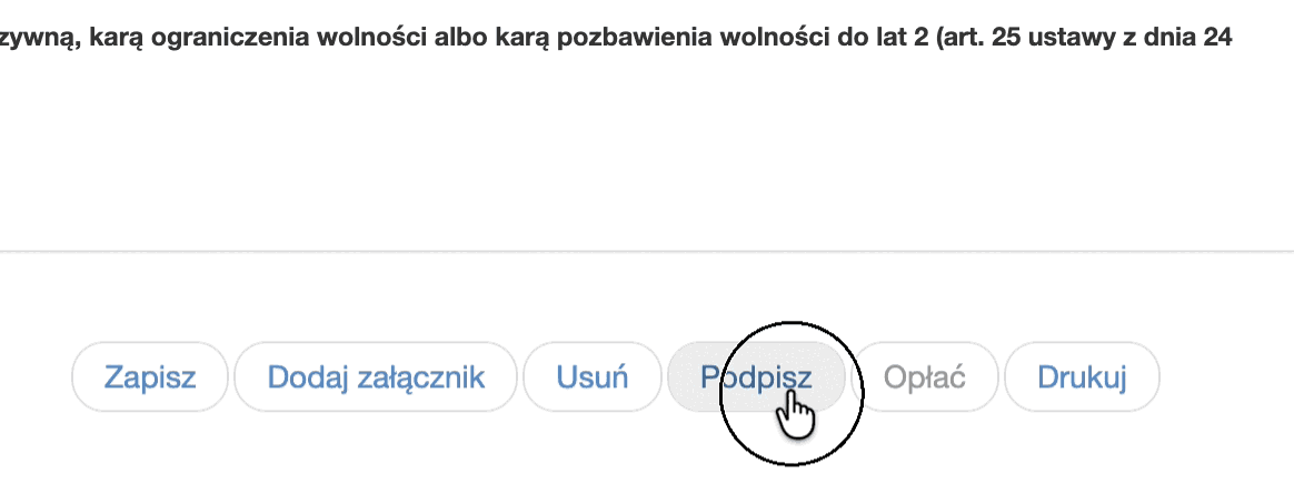 Кнопка Podpisz унизу бланка