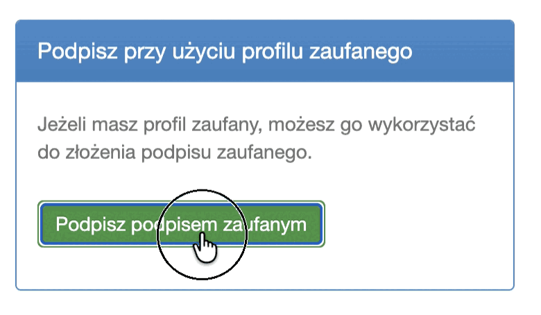 Віконце Podpisz przy użyciu profilu zaufanego